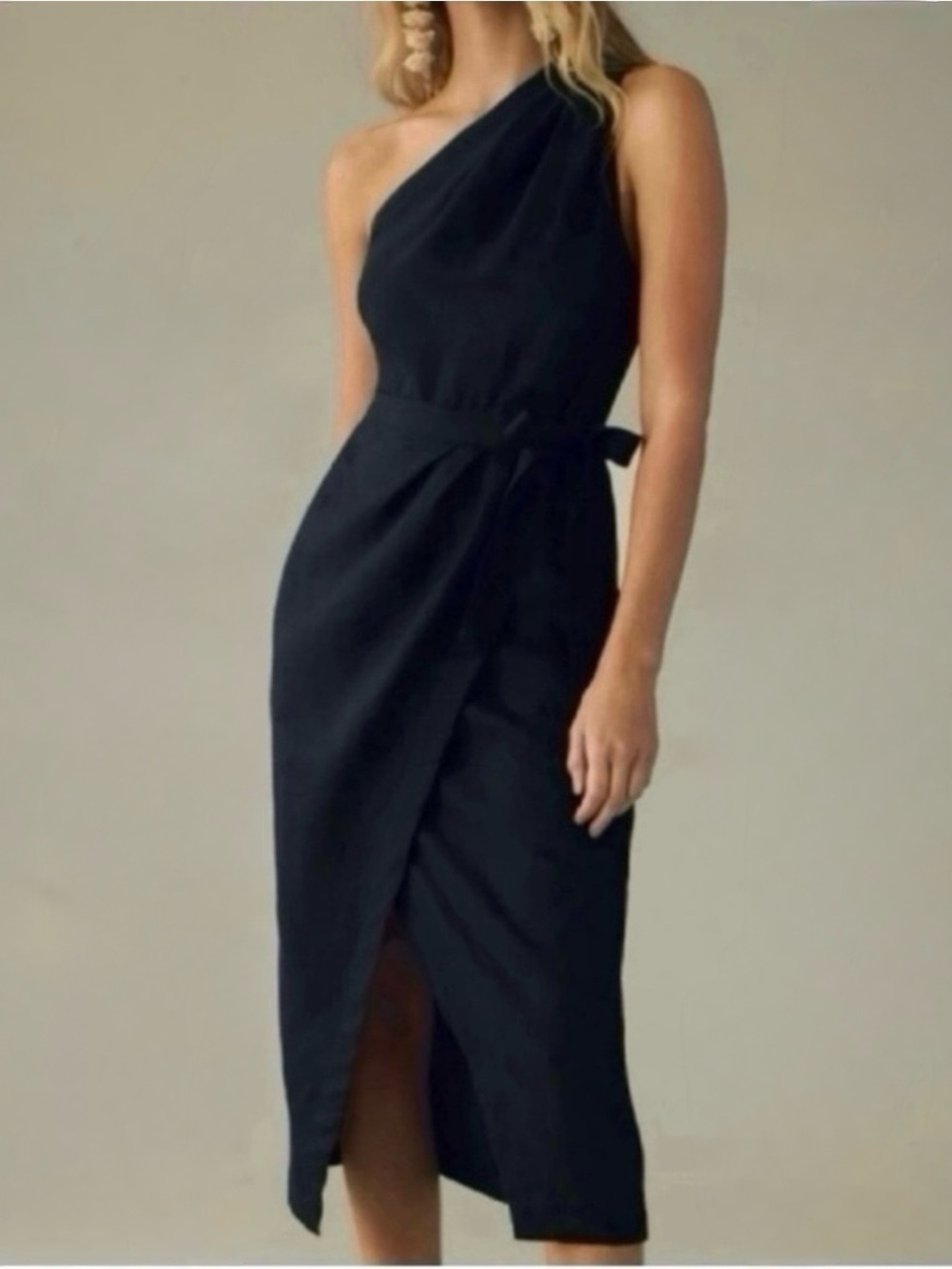 By Anthropologie One-Shoulder Linen Dress ~ NWT